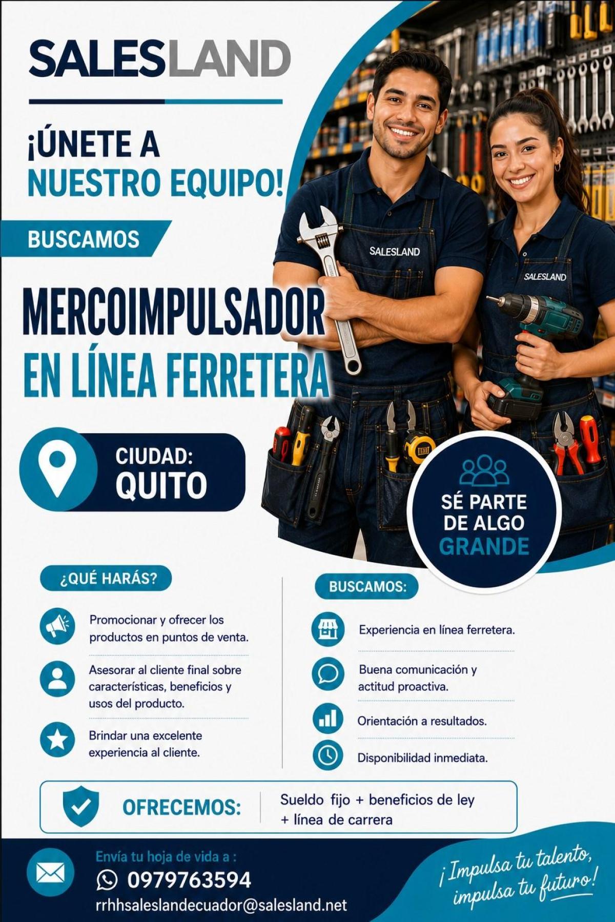 Buscamos mercoimpulsador en línea ferretera en Pichincha