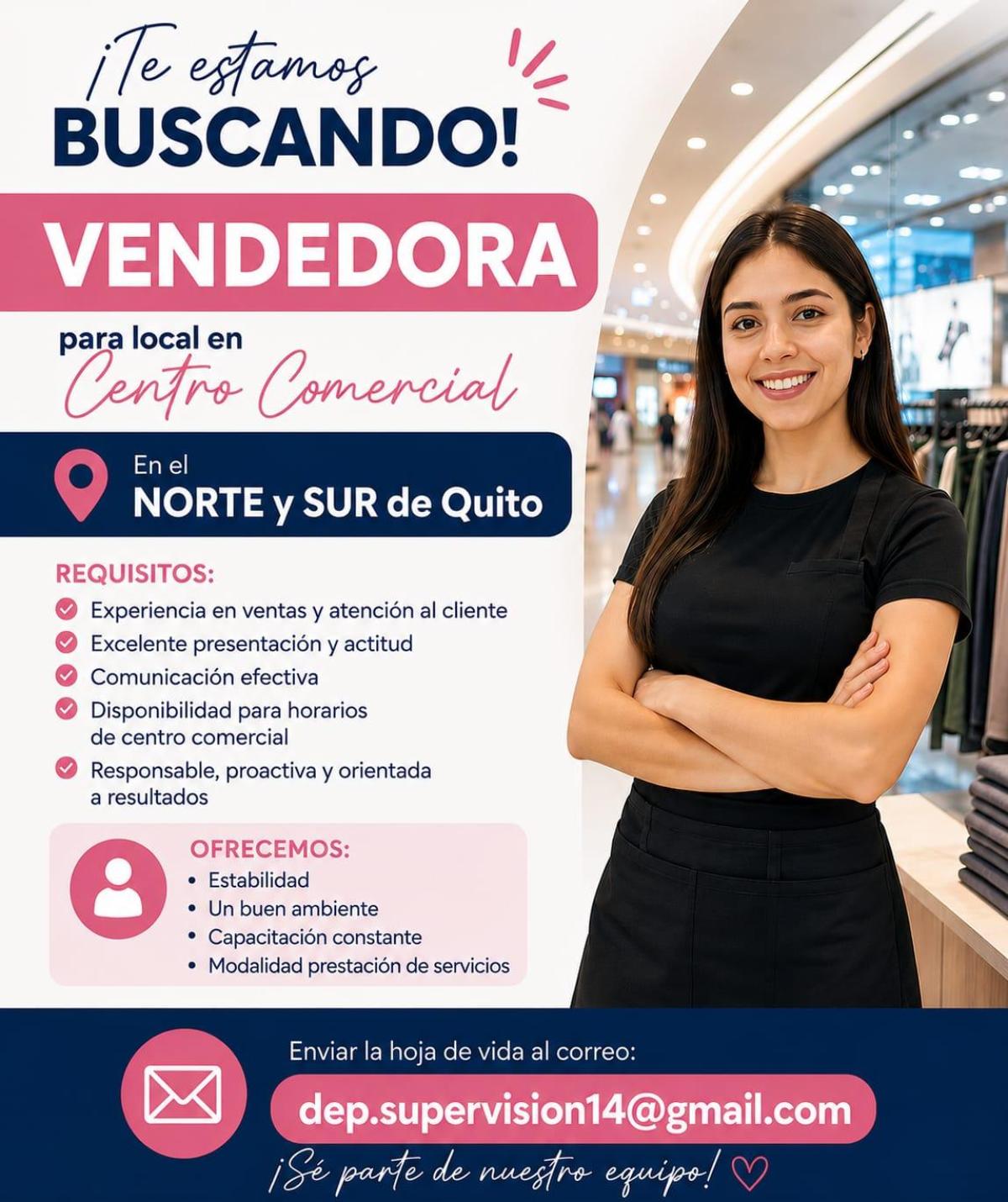 🌟 ¡te estamos buscando! vendedora para local en centro comercial en Pichincha