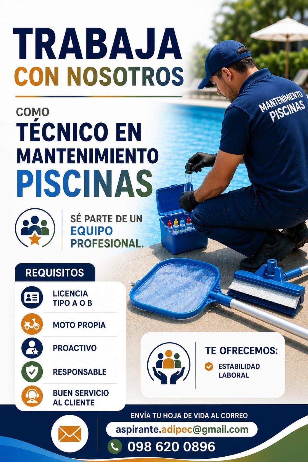 Se busca técnico en mantenimiento piscinas en Pichincha