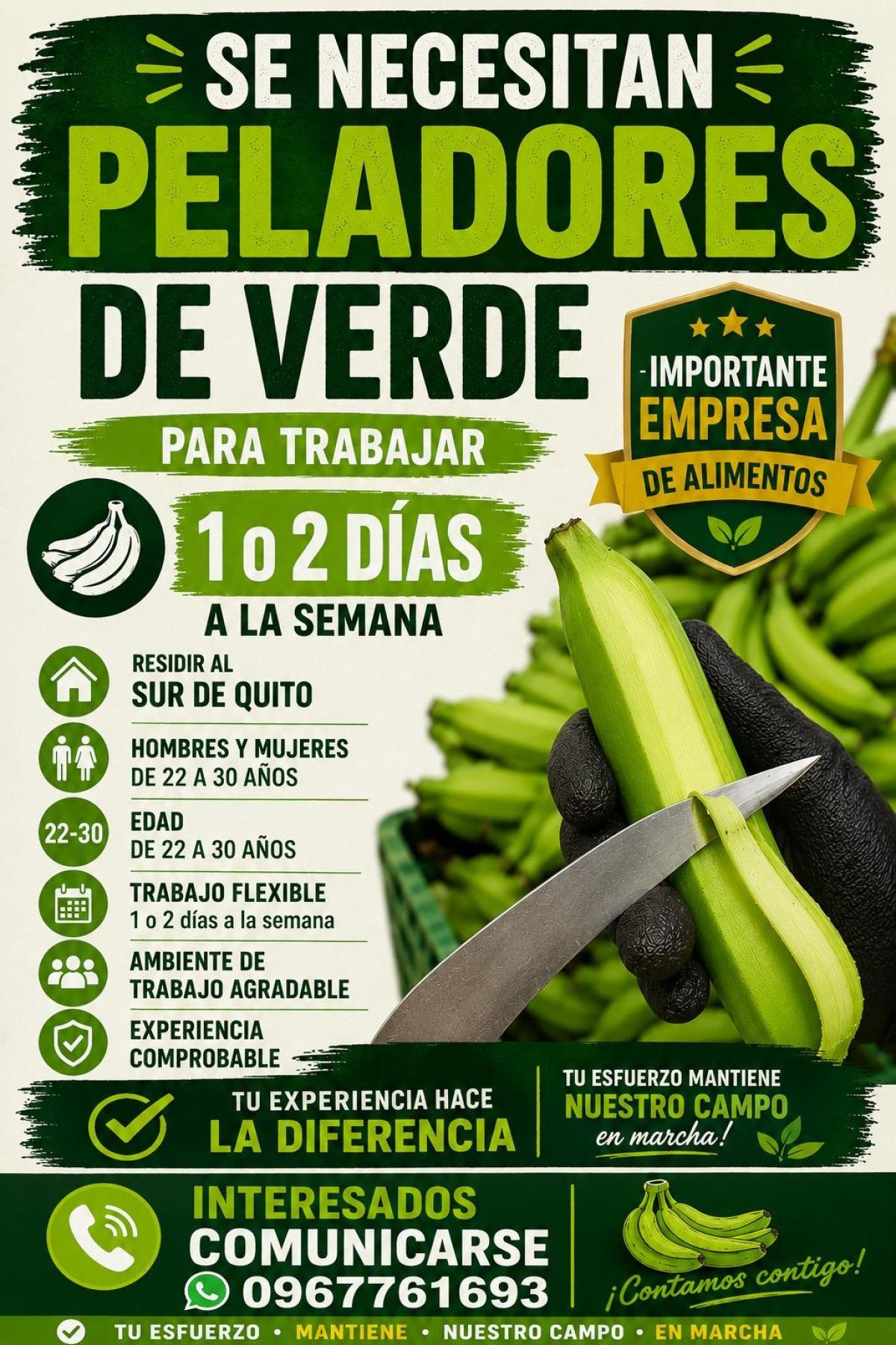Se necesitan peladores de verde en Pichincha