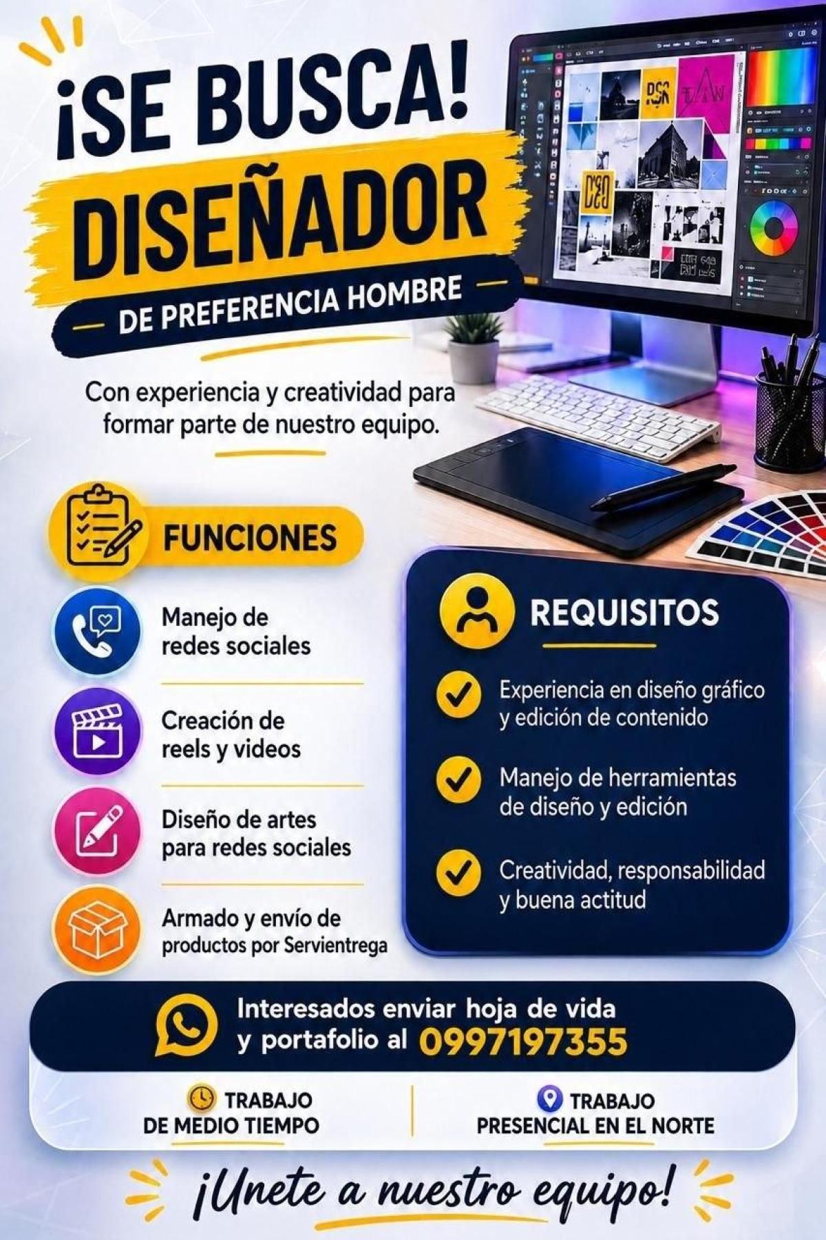¡se busca! diseñador — de preferencia hombre —  con experiencia y creatividad en Guayas