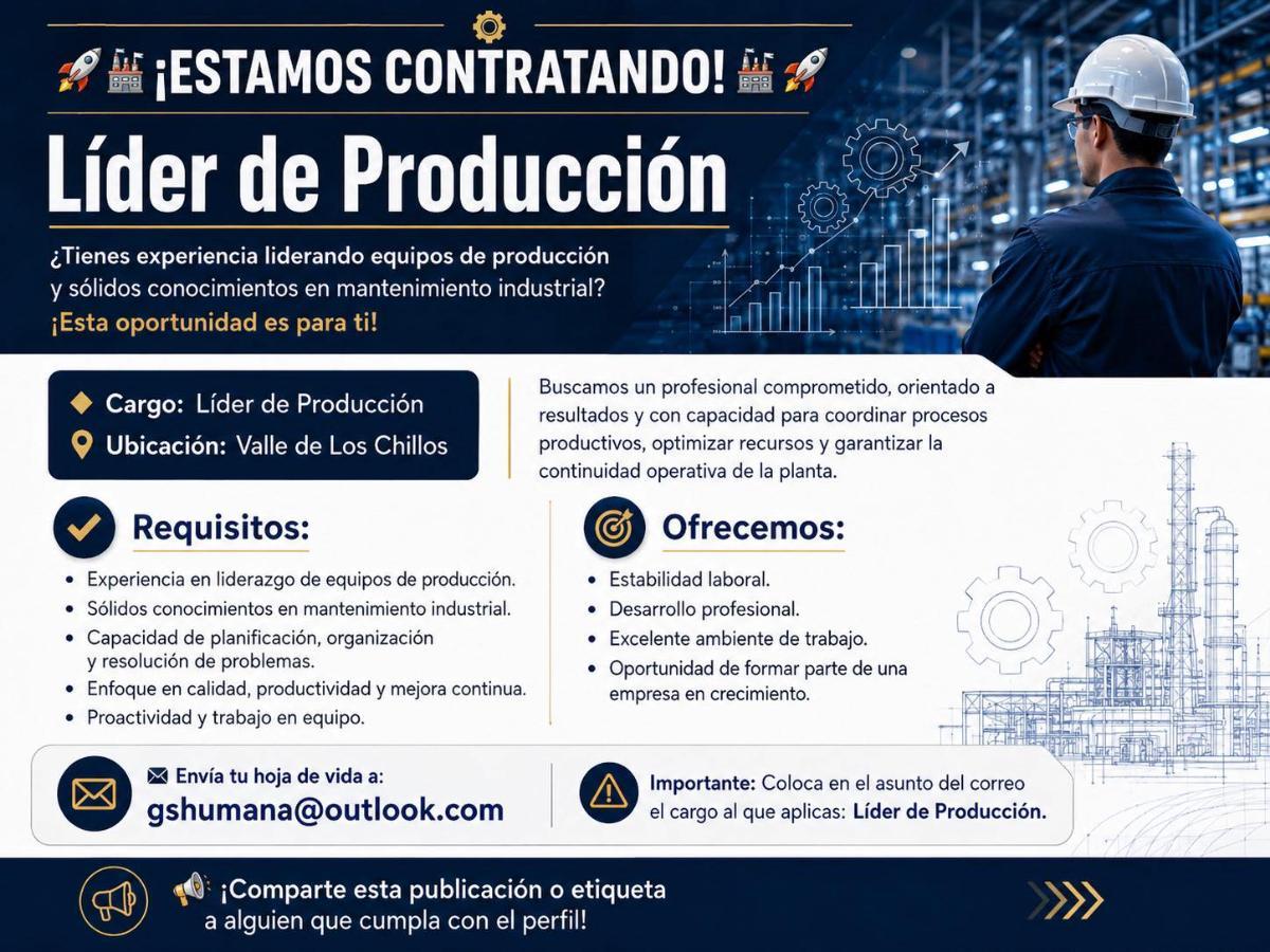 ¡estamos contratando!  líder de producción en Pichincha