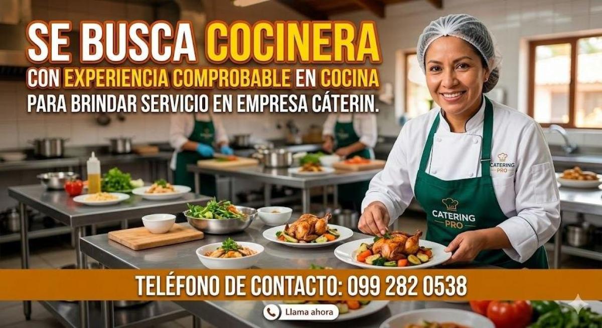 Sebusca cocinera  con experiencia comprobable en cocina en Guayas