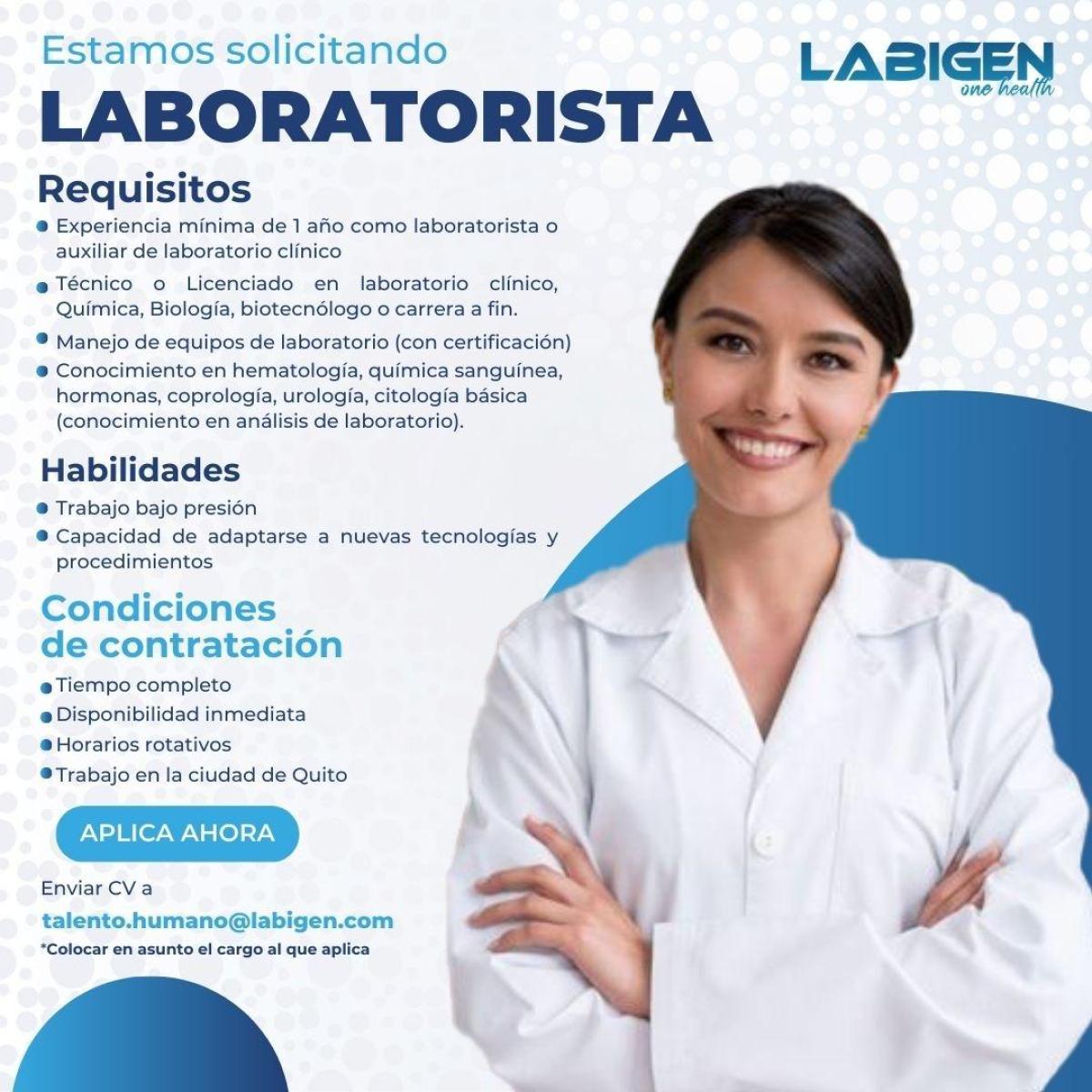 Buscamos laboratorista en Pichincha