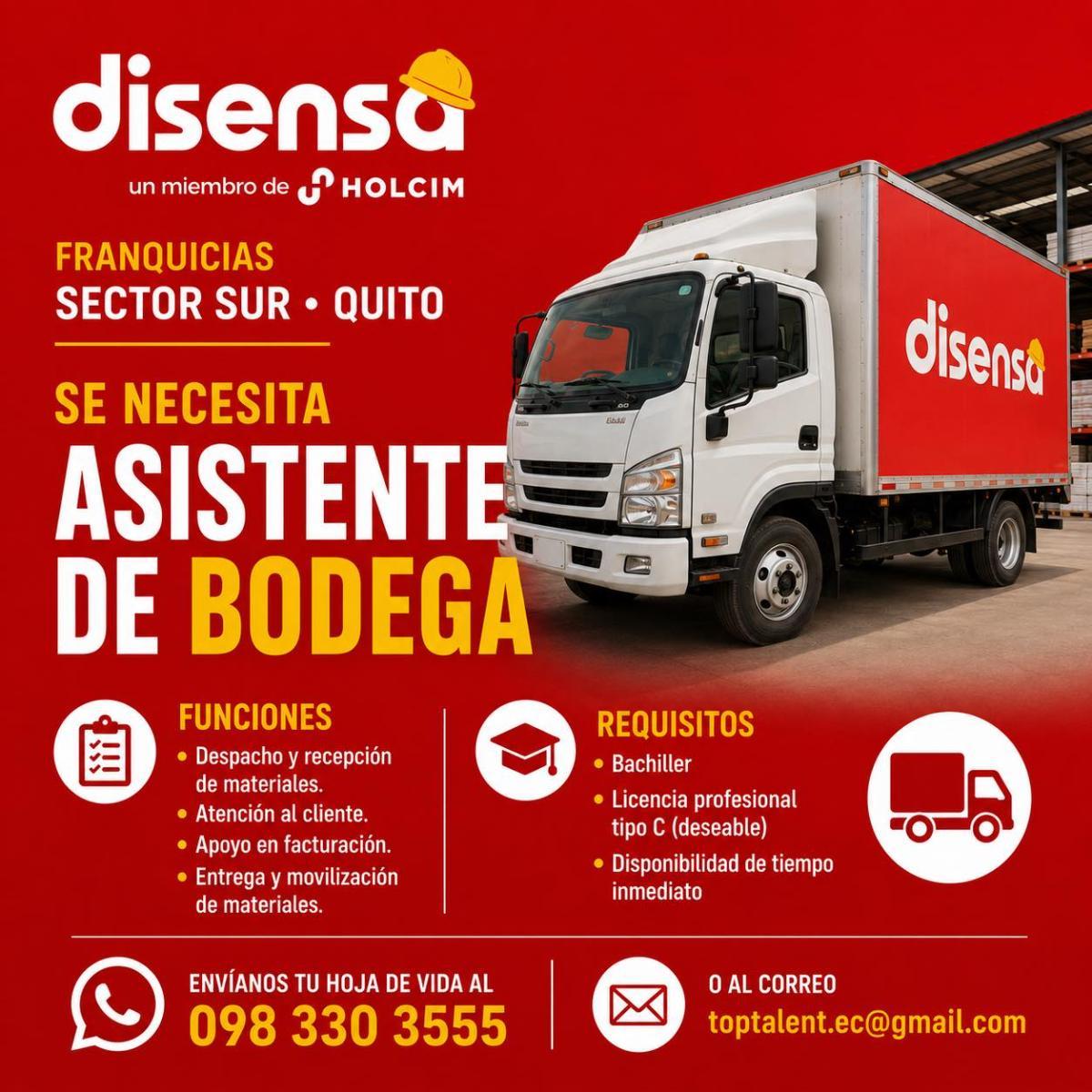 Se necesita asistente de bodega en Pichincha