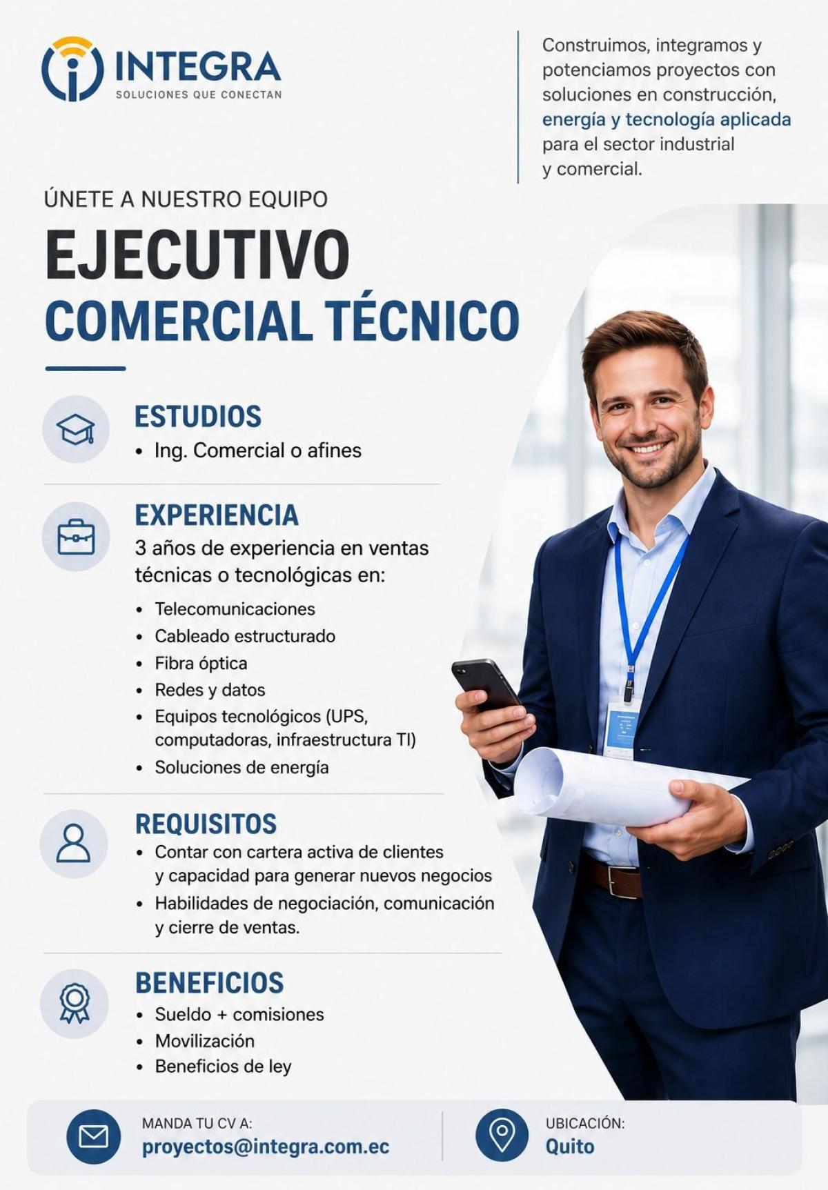 únete a nuestro equipo, buscamos ejecutivo comercial técnico en Pichincha