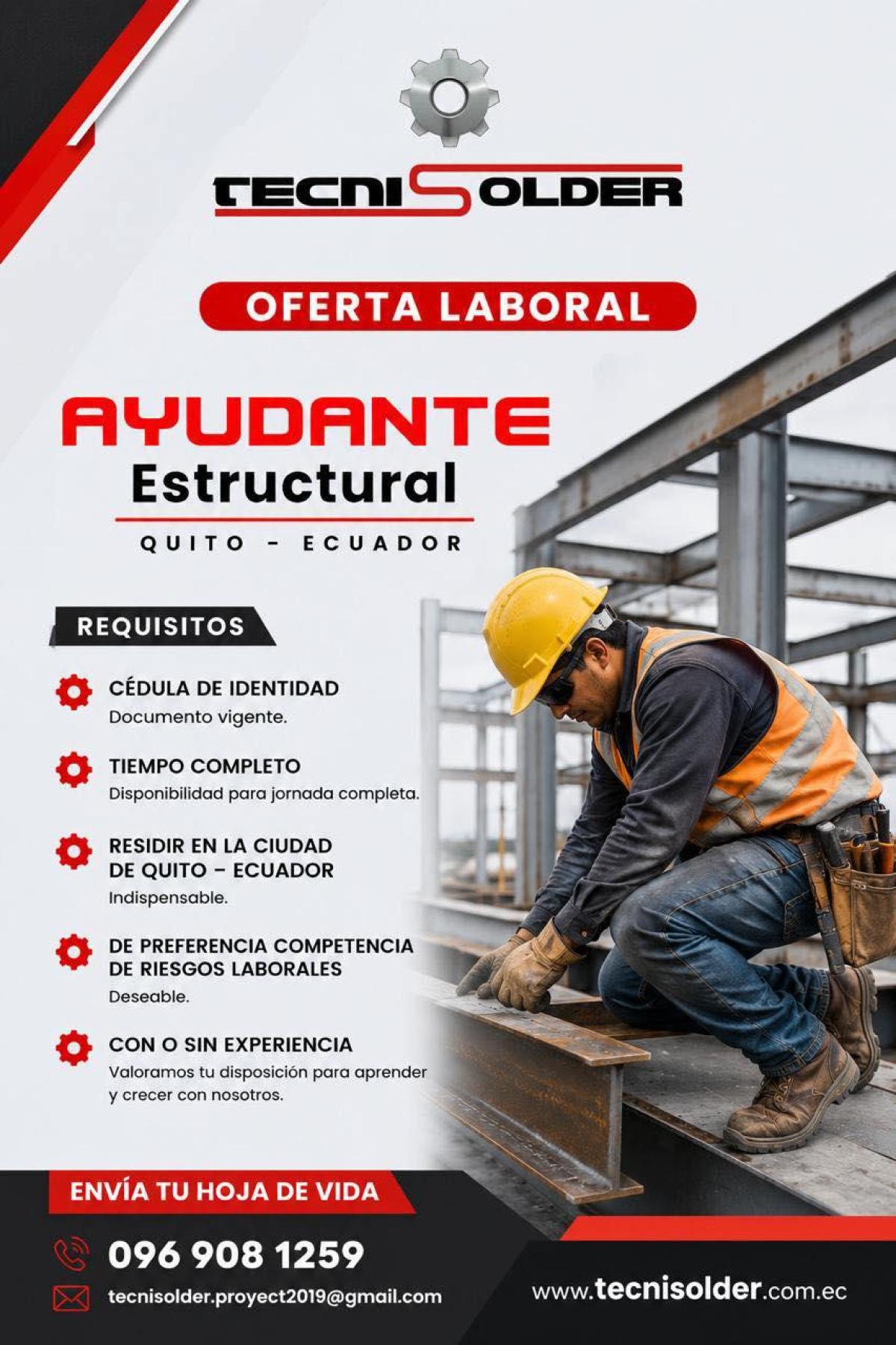 Oferta laboral  ayudante estructural en Pichincha