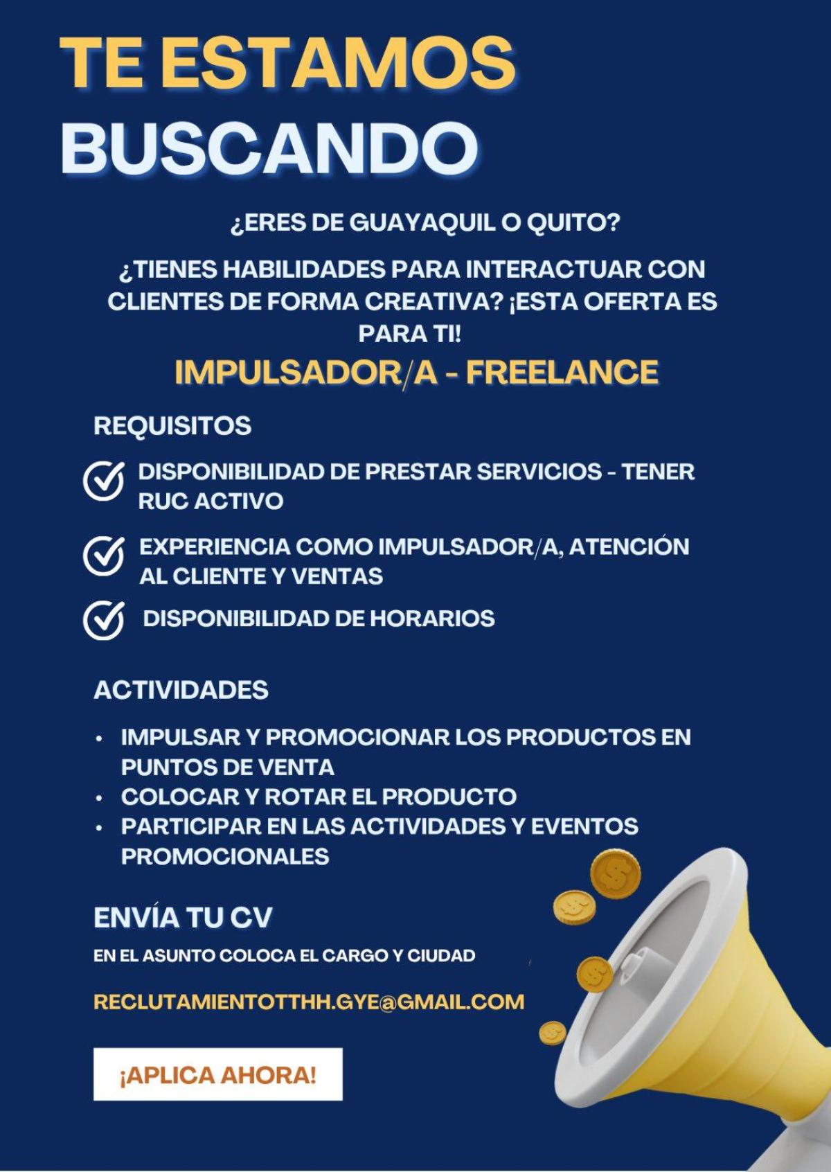 Buscamos impulsador/a - freelance en Pichincha