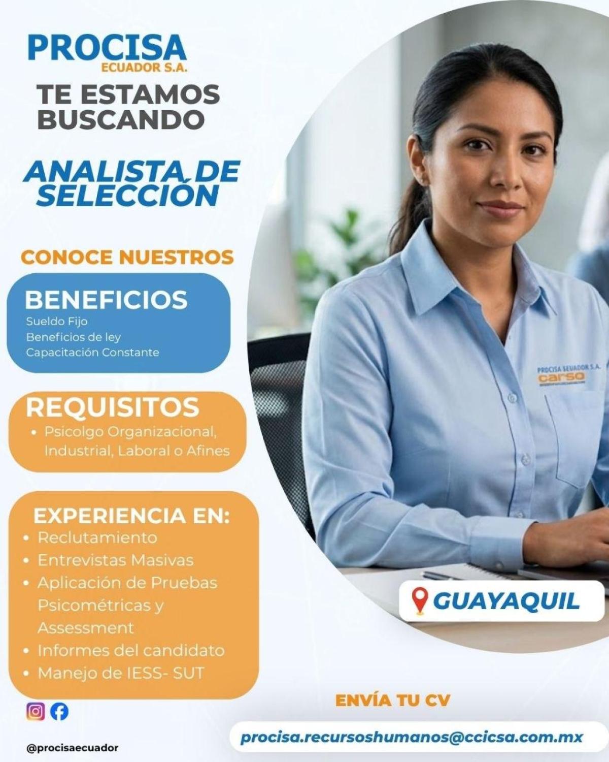Se busca analista de selección - procisa ecuador sa. - Tiempo Completo en Guayas - Foto 1